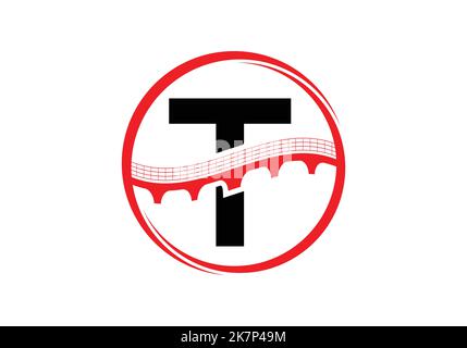 Initial T monogram letter alphabet with bridge sign. Abstract bridge logo design template. Modern vector logo for construction business. Stock Vector