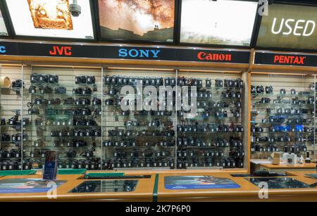 Beautiful shop interior BH Photo Video c view of the shelves with photo and video cameras. USA, New York. Stock Photo