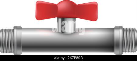 Ball valve mockup. Realistic metal plumbing pipe isolated on white background Stock Vector