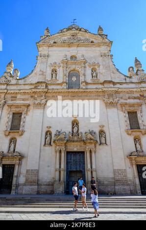 Front facade of the ornately baroque Church of Saints Peter and Paul the Apostles in Galatina, Apulia (Puglia), Italy. Stock Photo