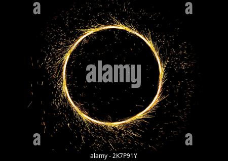 circle light frame on black background Stock Photo