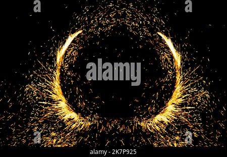 circle light frame on black background Stock Photo