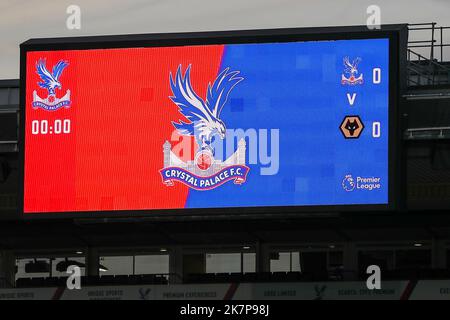 London, UK. 18th October 2022; Selhurst Park, Crystal Palace, London, England; Premier League football, Crystal Palace versus Wolves; Big screen Credit: Action Plus Sports Images/Alamy Live News Stock Photo