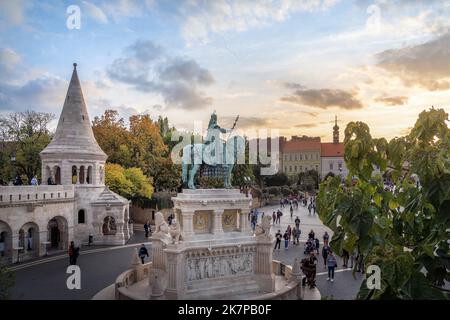 Statue of St Stephen at Fishermans Bastion - Budapest, Hungary Stock Photo