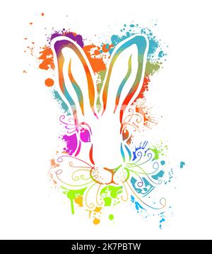 colored face of a hare. Bunny from blots. Vector illustration Stock Vector