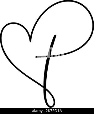 Christian Cross and Heart One Line Drawing with Editable Stroke Stock ...