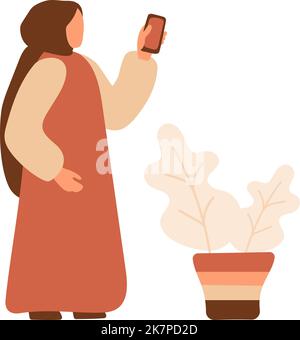 Arab Muslim Woman flat holding a phone in his hand. People Business girl in burqa. Vector illustration Stock Vector