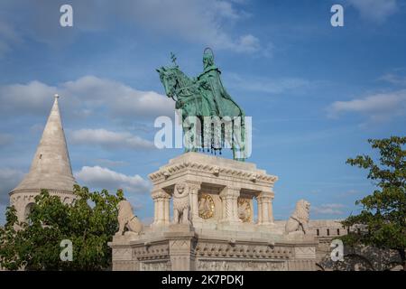 Statue of St Stephen at Fishermans Bastion - Budapest, Hungary Stock Photo