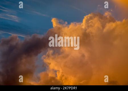 Sunrise dramatic sky with clouds in a row, colorful cloudscape Stock Photo