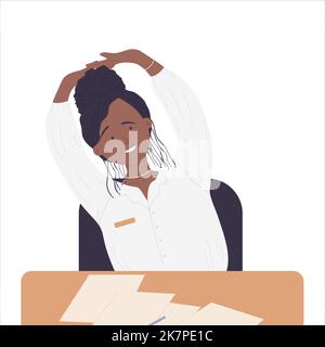 Office syndrome. Stretching exercise, neck back shoulder stretch. Sitting  work from home, fitness workout for freelancer vector illustration Stock  Vector Image & Art - Alamy