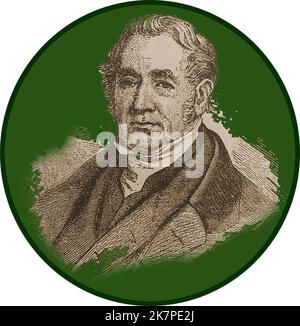 A 19th century portrait of George Stevenson, railway engineer. George Stephenson ( 1781 –  1848) is known as the  'Father of Railways' or 'The Railway King'. Stock Photo