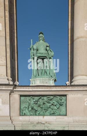 John Hunyadi Statue in the Millennium Monument at Heroes Square - Budapest, Hungary Stock Photo