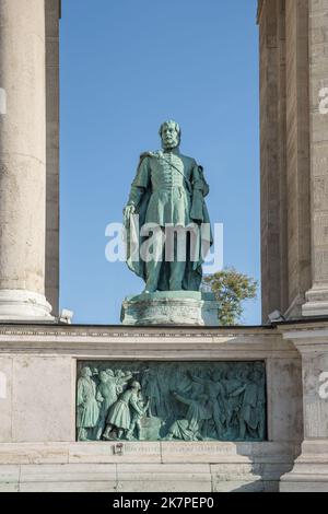 Lajos Kossuth Statue in the Millennium Monument at Heroes Square - Budapest, Hungary Stock Photo