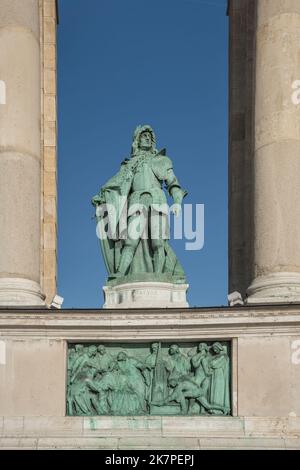 Matthias Corvinus Statue in the Millennium Monument at Heroes Square - Budapest, Hungary Stock Photo