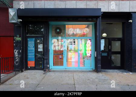 NAME GLO, 133 Norfolk St, New York, NYC storefront of a neon sign  showroom in Manhattan's Lower East Side neighborhood. Stock Photo