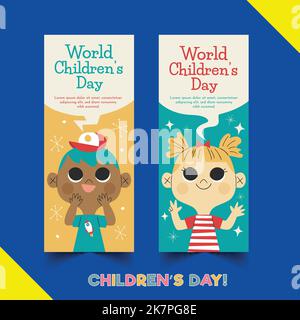 hand drawn flat world children s day vertical banners set vector design illustration Stock Vector