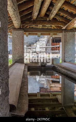 The rural architecture of Soglio village in the Bregaglia range - Switzerland. Stock Photo