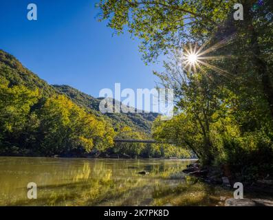 Fayette Station Bridge over the New River in the New River Gorge National Park and Preserve in West Virginia USA Stock Photo