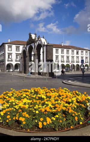 Portugal, Azores, Sao Miguel Island, Ponta Delgada, Portas da Cidade, City Gates, Stock Photo