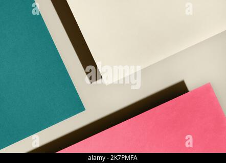 Paper for pastel overlap in vivid pink, ivory and teal colors for background, banner, presentation template. Creative trendy background design in natural colors. Background in 3d style. Stock Photo