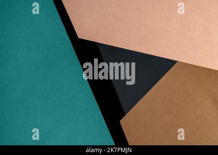 Paper for pastel overlap in sand, teal and black colors for background, banner, presentation template. Creative trendy background design in natural colors. Background in 3d style. Stock Photo