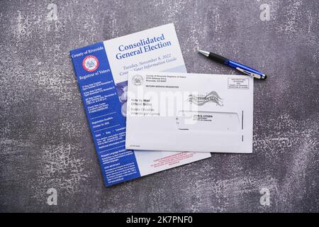 Lake Elsinore, CA, USA - October 18,2022: 2022 California Midterm Election Ballot materials. Stock Photo