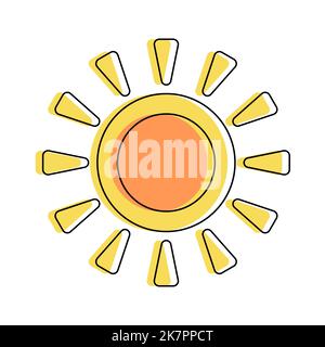 Simple flat yellow sun shining icon. Summertime solar symbol. Vector illustration. Stock Vector