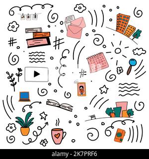 cute doodle, camera computer books at home Stock Vector