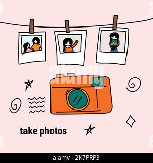 cute postcard, take photos camera photo cards Stock Vector