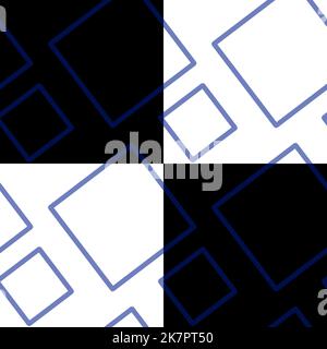 Abstract seamless pattern of arranged diagonally overlapping squares outline of blue tones on background of white,black checkered squares.For fashion Stock Photo