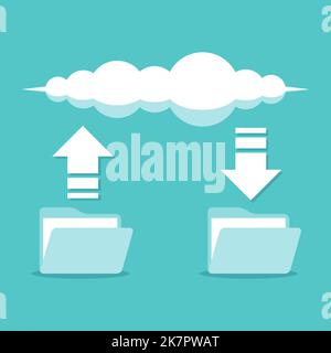 Vector Cloud Storage Concept with Folders and Arrows Stock Vector