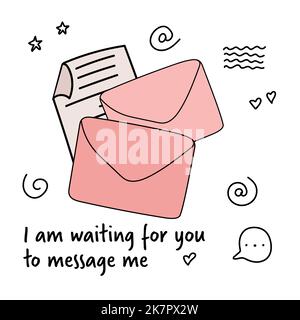cute card, I am waiting for you to message me Stock Vector