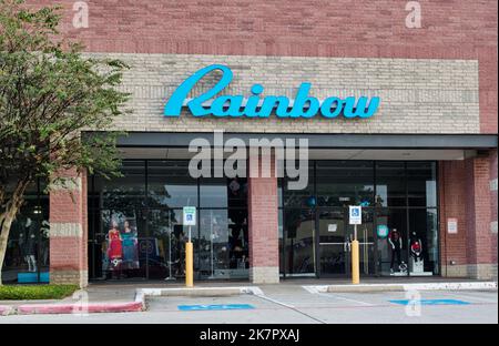 Houston, Texas USA 12-03-2021: Rainbow storefront exterior in Houston, TX. American retail apparel chain store founded in 1935. Stock Photo