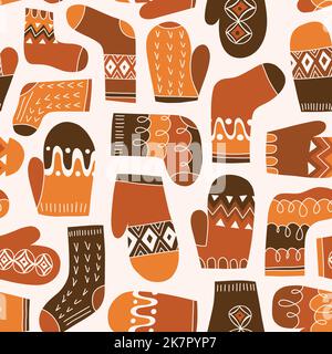 Colorful Retro Knitted Mittens and Socks Vector Seamless Pattern Stock Vector