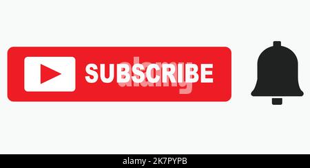 Youtube Subscribe Icon Vector. Bell and Red white mixed color yotube subscribe Button. Stock Vector