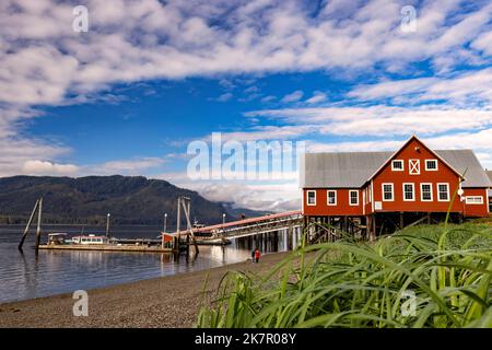 Historic Cannery at Icy Strait Point (Now musuem, retail shops, and cookhouse.) - Hoonah, Alaska, USA Stock Photo