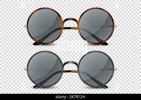 Vector 3d Realistic Leopard, Black Round Frame Glasses Set with Black Transparent Glass Isolated, Eyeglasses for Women and Men, Accessory. Optics Stock Vector