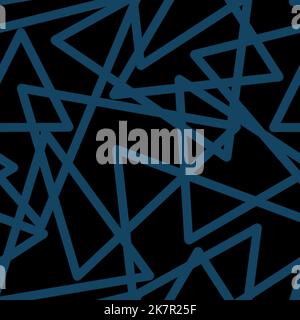 Abstract seamless pattern of randomly arranged overlapping triangle,triangular shape outline of blue tones on black background.Layering effect.For fas Stock Photo