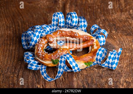 bavarian butter pretzel on wood Stock Photo