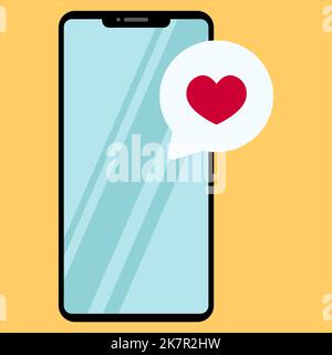 Simple flat illustration of smartphone. Love message. Vector illustration. Stock Vector