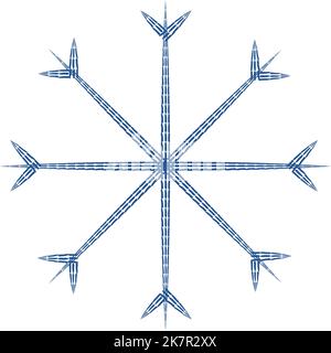 Abstract snowflake dashed patterned lines patterned in trendy wintry hues blue. Icon. Isolate. Suitable for banner, icon, postcard, poster, label, greeting card, background, brochure. Vector. EPS Stock Vector