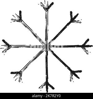 Hand drawn Abstract image with brush strokes of snowflake silhouette in doodle style. Isolate. Outline. Good for banner, icon, postcard, poster, label, greeting, background, brochure, pattern Stock Vector