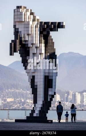 'Digital Orca' sculpture by Douglas Coupland in Jack Poole Plaza - Vancouver, British Columbia, Canada Stock Photo