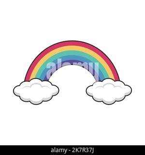 Vector cute illustration of a rainbow and two clouds on a white background. Stock Vector