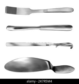 Set of surgical abdominal spatulas Kader Buyalsky Reverden. Special medical instruments for surgical operations in the abdominal cavity. Objects on a Stock Vector
