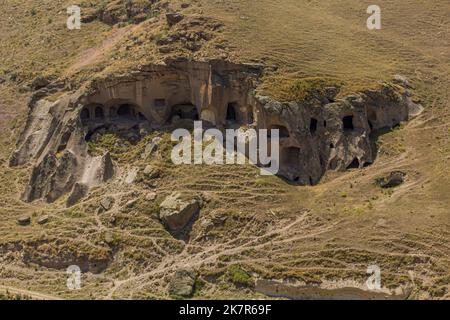 Tsaghkotsadzor (Alaca cay) valley with man-made caves next to the ancient city Ani, Turkey Stock Photo