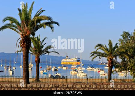 The MS Pascal Lota (2019) fast ferry from Corsica Ferries - Sardinia Ferries entering the port of Ajaccio (Corse-du-Sud), France Stock Photo