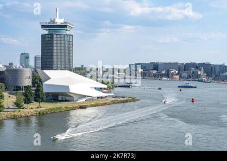 A'Dam lookout tower with swings ride overlooks the city of Amsterdam Stock Photo