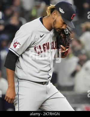 Cleveland Guardians relief pitcher Emmanuel Clase, left, celebrates ...