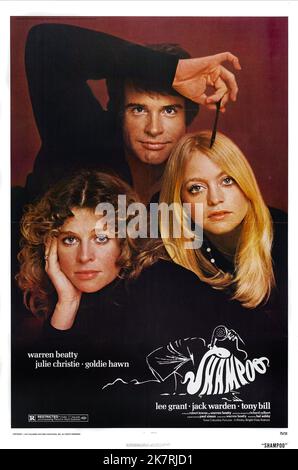 Julie Christie, Warren Beatty, Goldie Hawn Poster Film: Shampoo (USA 1975) Characters: Jackie Shawn, George Roundy, Jill  Director: Hal Ashby 11 February 1975   **WARNING** This Photograph is for editorial use only and is the copyright of COLUMBIA and/or the Photographer assigned by the Film or Production Company and can only be reproduced by publications in conjunction with the promotion of the above Film. A Mandatory Credit To COLUMBIA is required. The Photographer should also be credited when known. No commercial use can be granted without written authority from the Film Company. Stock Photo